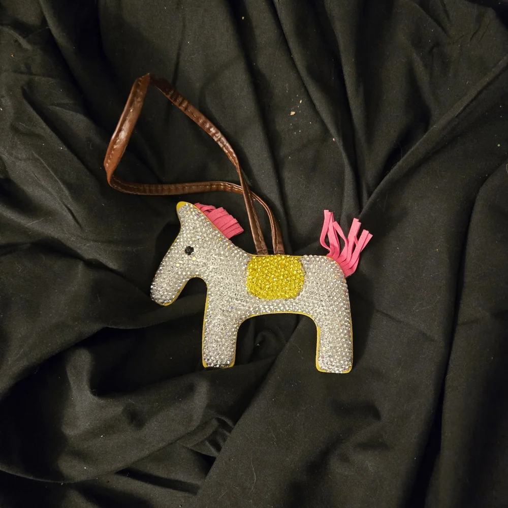 Glittering Horse Kids Bag Charm with Pink and Yellow Accents